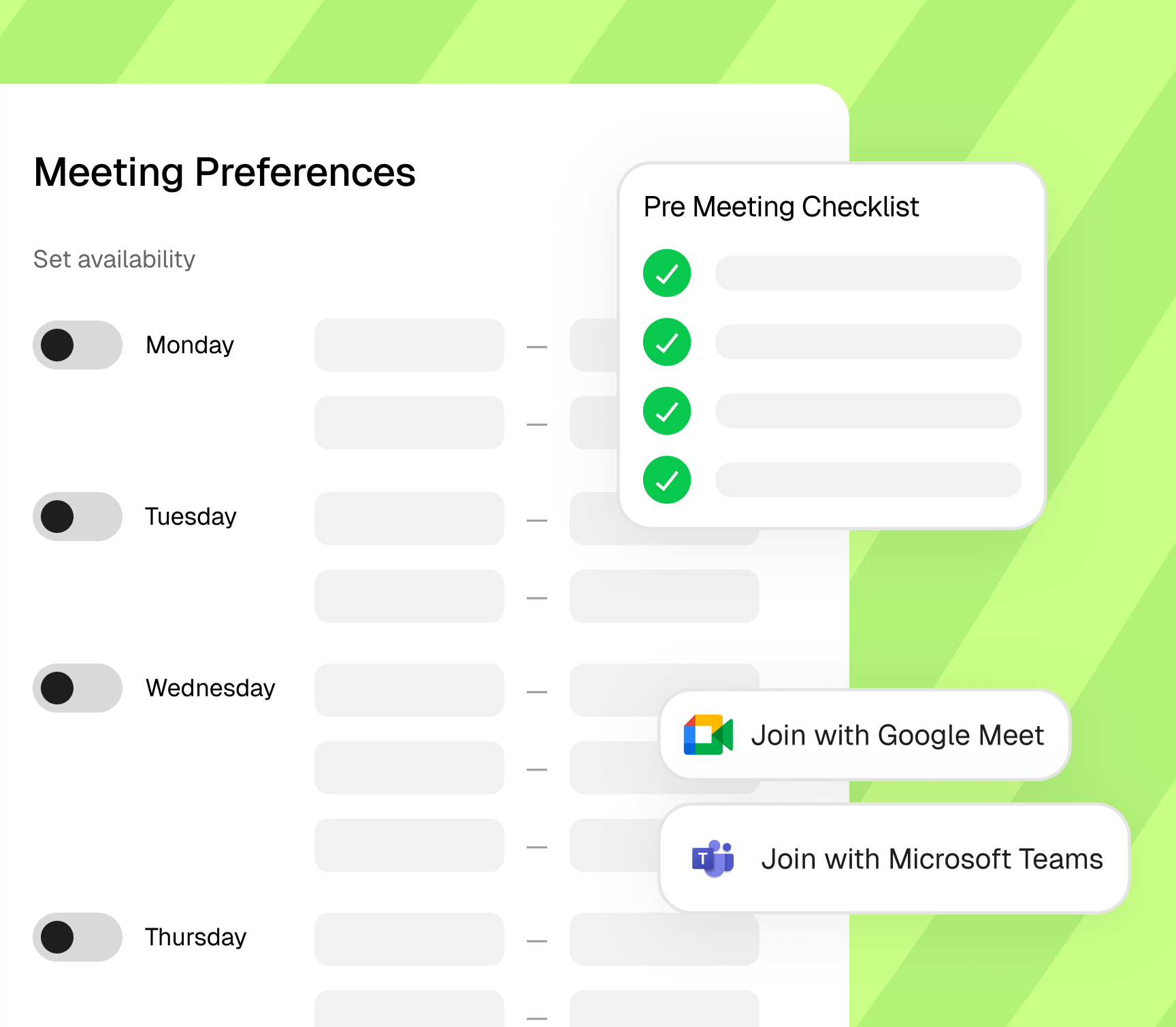 Session scheduling interface with calendar view, availability, and booking slots